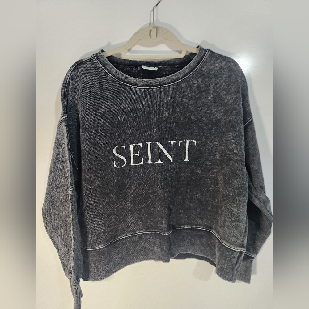 Seint Black Cropped Sweatshirt, Size Med